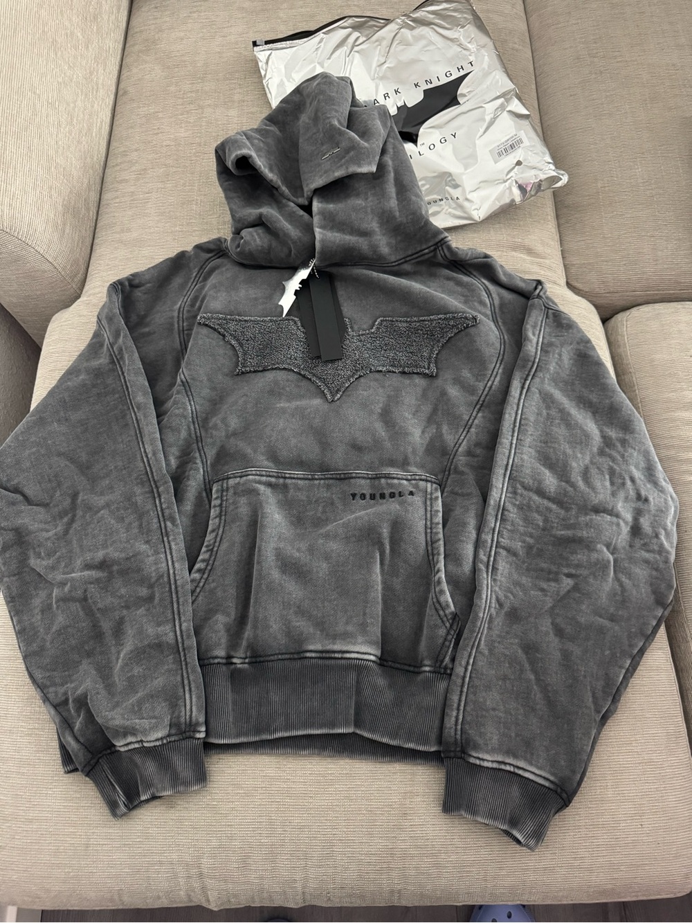 YoungLA Men's Crewneck Hoodie in Washed Charcoal Gray